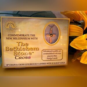Source Unknown Gold Bethlehem Stone Cross Necklace